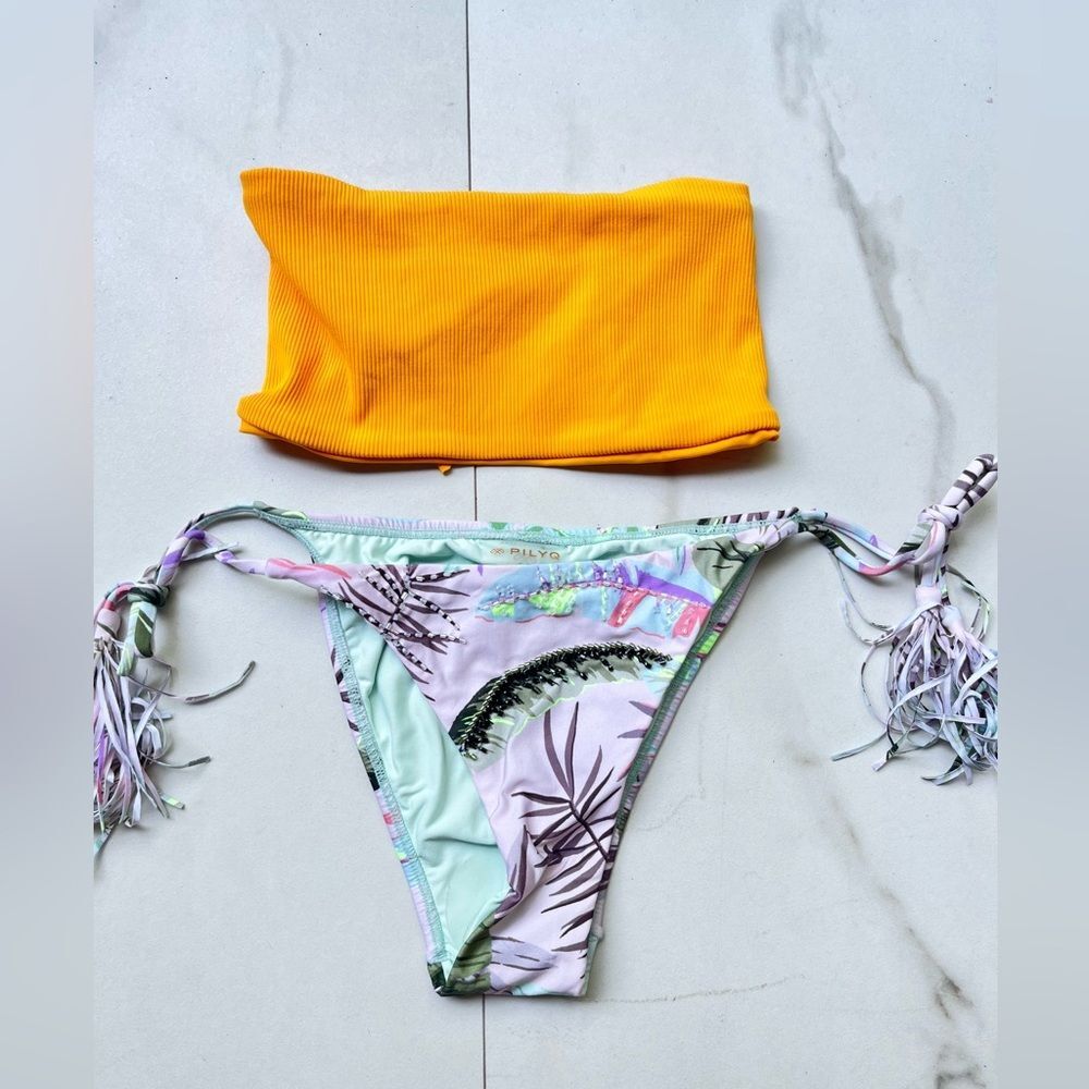 NWT Anthropologie l*space beach wave strapless top PilyQ palm bottom